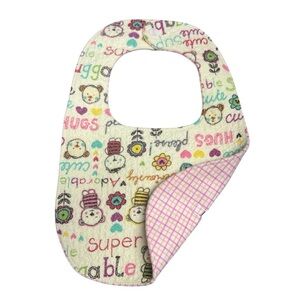 Hand Crafted Baby Bib with snap closure cotton snuggle flannel reversible